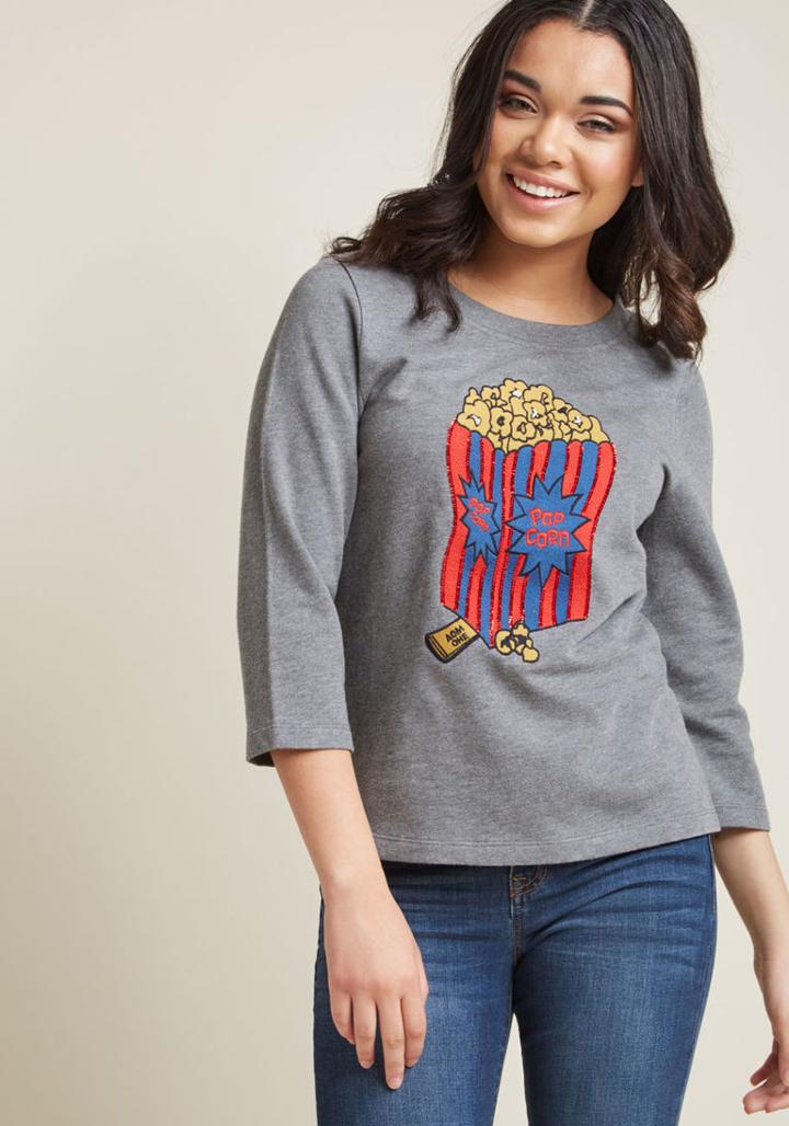 Modcloth Popcorn Pullover Sweatshirt In L