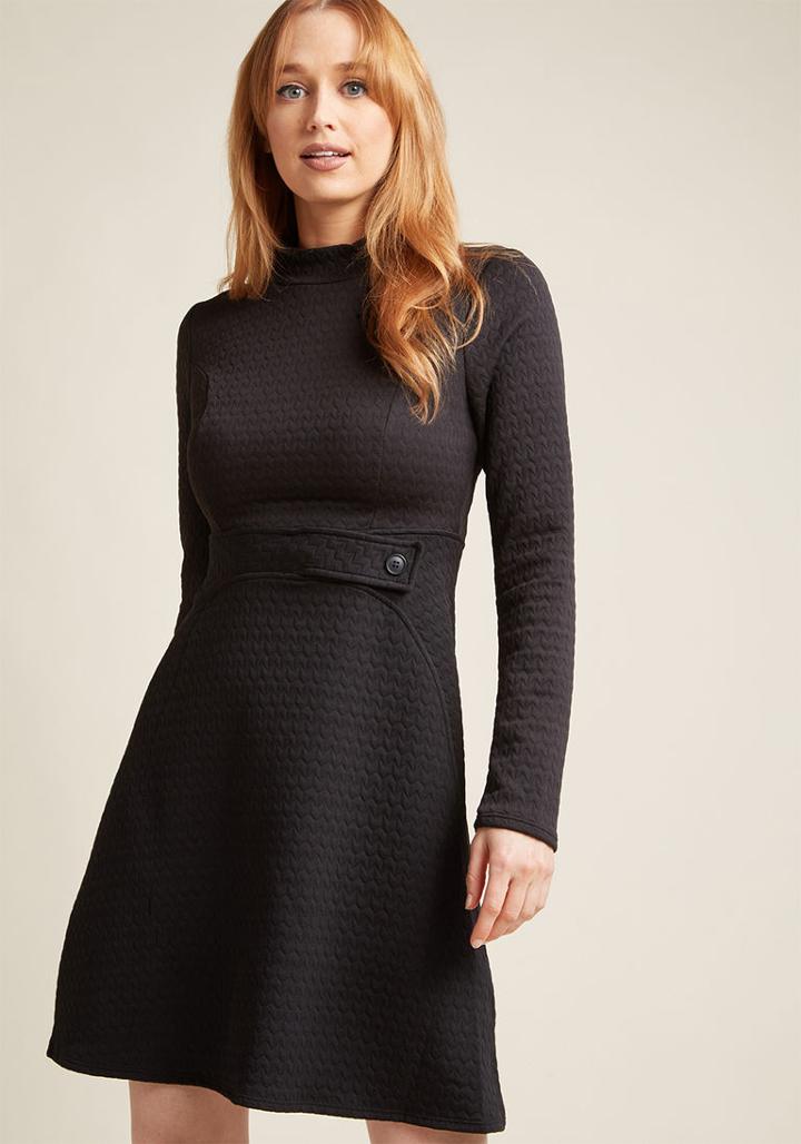 Modcloth Taken By Texture A-line Dress In Black Chevron In L