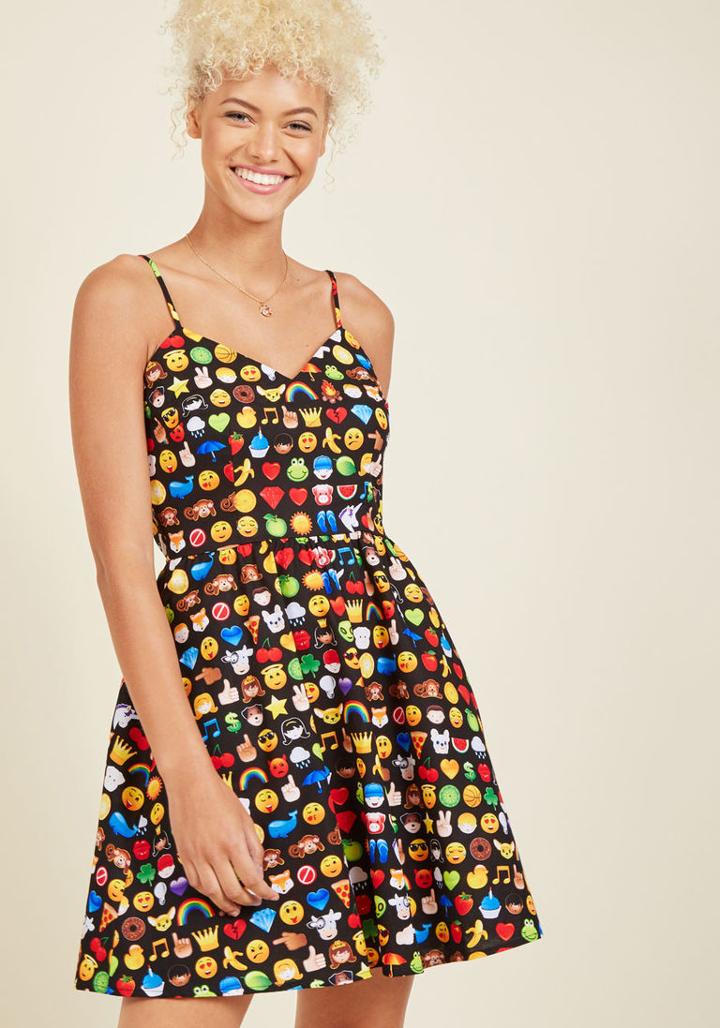 Modcloth What The Heart Flaunts Mini Dress In Emojis In Xl