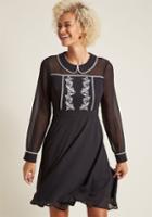 Modcloth Collared Long Sleeve Dress With Trim In 4x
