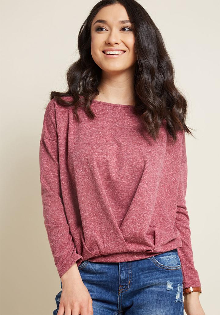 Modcloth Strike A Repose Long Sleeve Knit Top In Berry In 3x