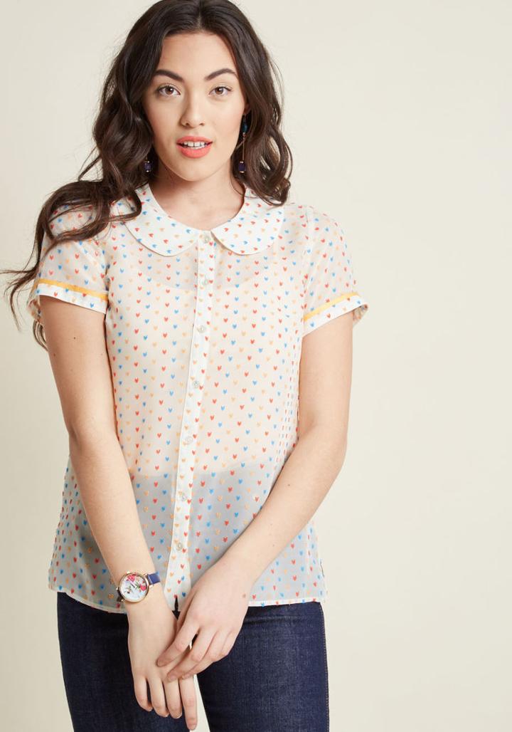 Modcloth Darling In Dots Button-up Top In Confetti Hearts In S