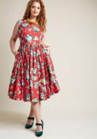 Modcloth Fabulous Fit And Flare Dress With Pockets In Red Floral In Xl
