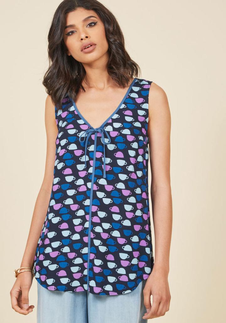 Modcloth Personality-filled Producer Sleeveless Top In Teacups In Xs