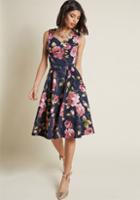 Modcloth Measured Magnificence Fit And Flare Dress In Navy Floral In 2x
