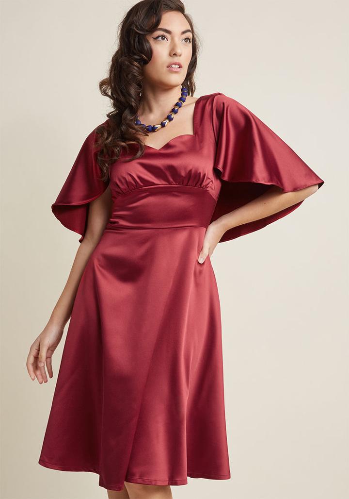 Modcloth Retro Revelry Cape Dress In Ruby In Xs