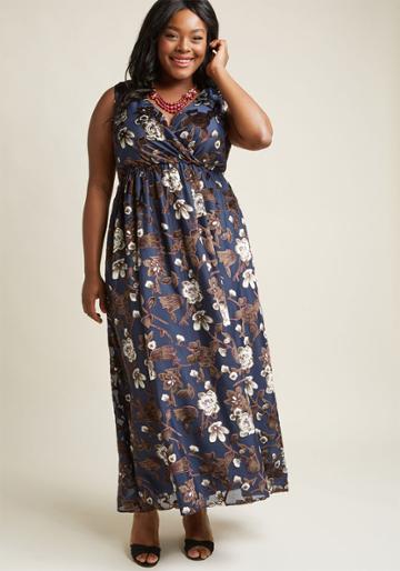 Modcloth Floral Maxi Dress With Surplice Neckline In Xs