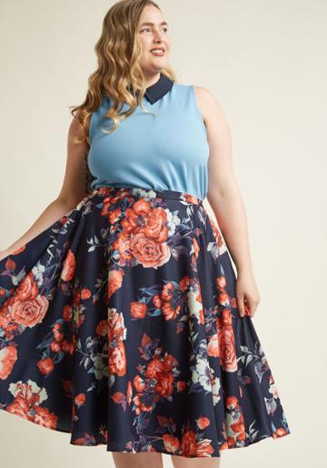 Modcloth Ikebana For All A-line Midi Skirt In Navy Blossom