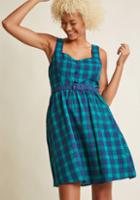 Modcloth Biking Through Brussels A-line Dress In Pine Plaid In Xxs