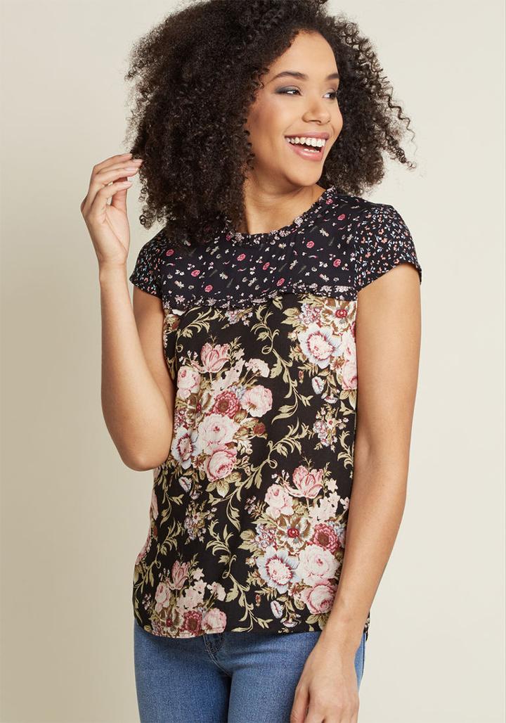 Modcloth Our Playful Attention Floral Top In Xs