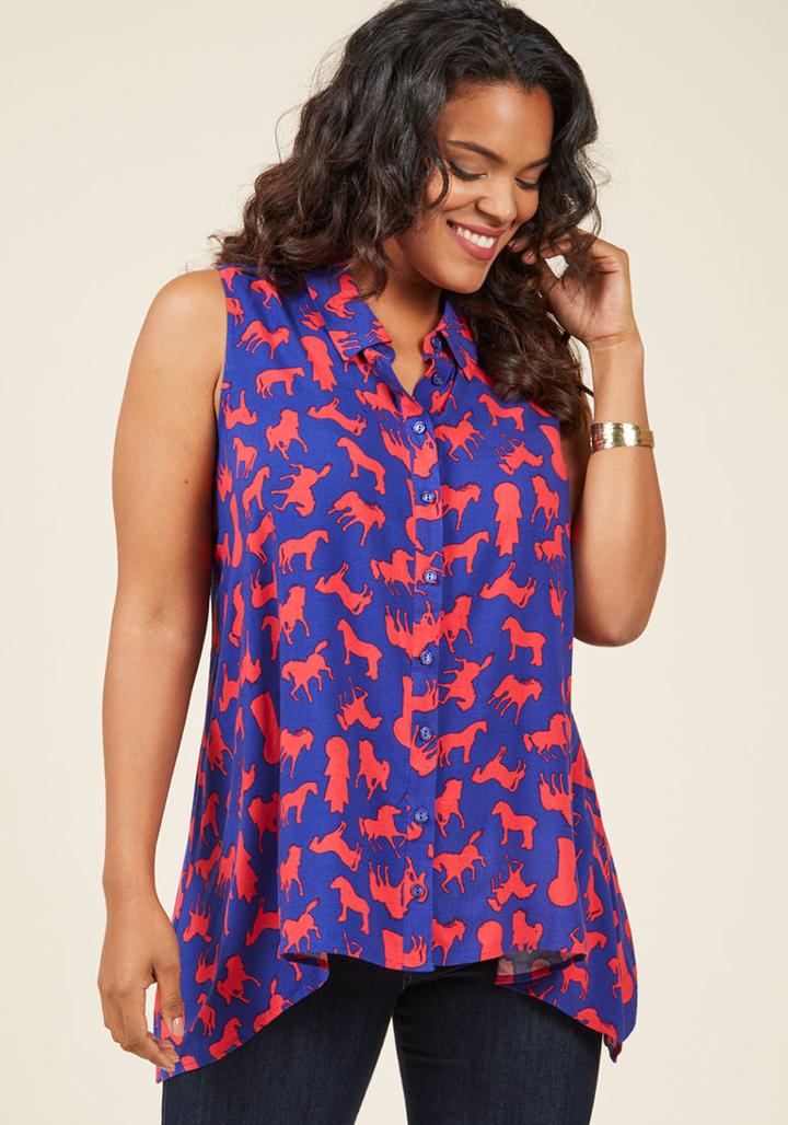 Modcloth Supported Scientist Sleeveless Top In Horses In Xs