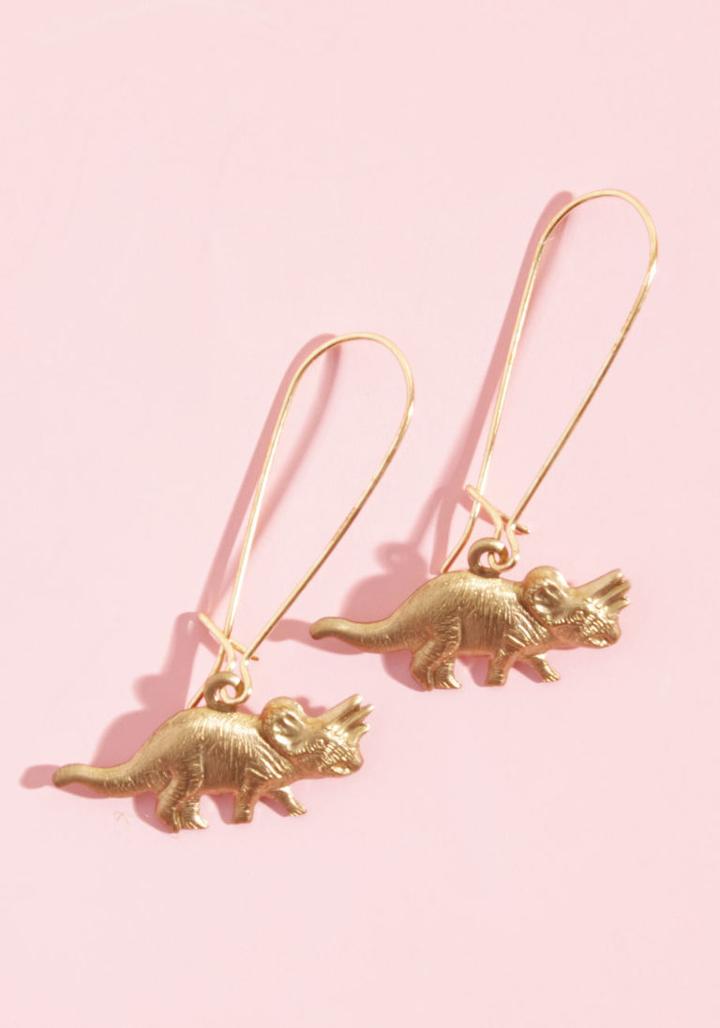 Modcloth Triceratops Testimonial Brass Earrings