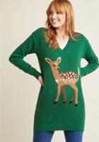 Modcloth Deer V-neck Pullover Sweater In S