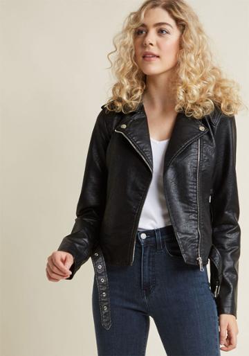 Modcloth Coming Of Edge Vegan Moto Jacket In Black In 3x