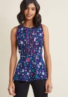 Modcloth Scalloped Peplum Sleeveless Top In Printed Dots In Xs