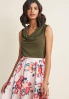 Modcloth Sleeveless Cowl Neck Blouse In Olive In Xxs