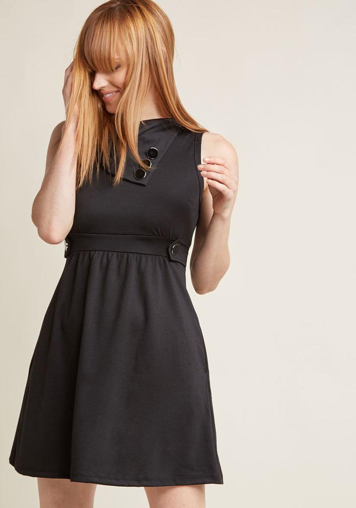 Modcloth Coach Tour A-line Dress In Noir In Xs