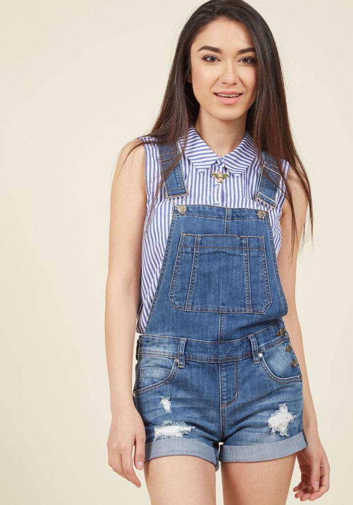 Modcloth Cuff And Tough Denim Romper In 11