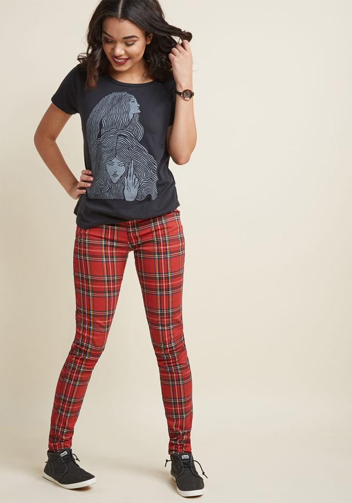 Modcloth Never Plaid It So Good Pants In Red - Mid Rise In 29