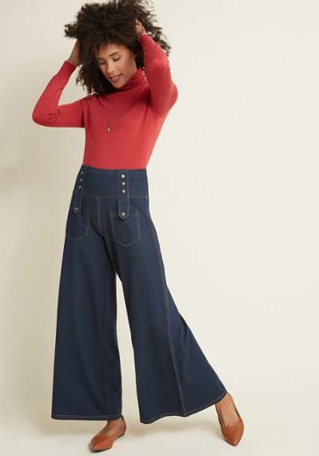 Effiesheart Effie's Heart Glam Globe-trotter Wide-leg Knit Pants In S
