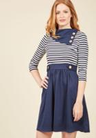 Modcloth Coach Tour A-line Dress In Stripes - 3/4 Sleeves