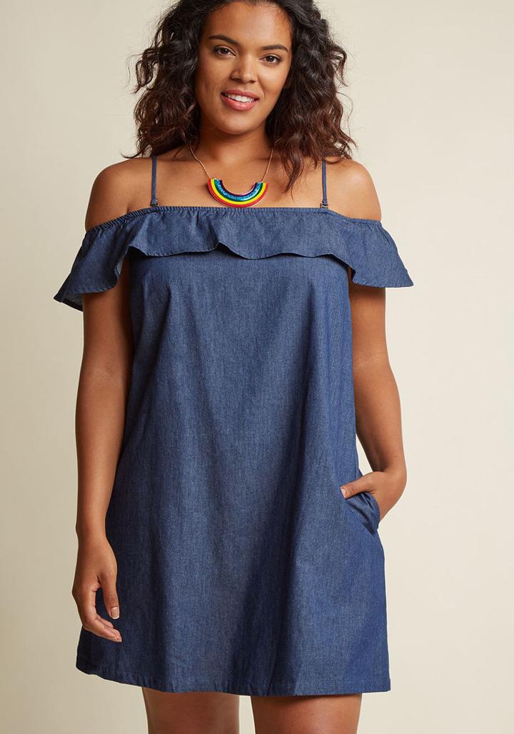 Modcloth A Fan Of Chambray Shift Dress In 1x