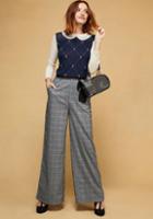 Modcloth High-waisted Wide-leg Trousers In Grey Plaid In L