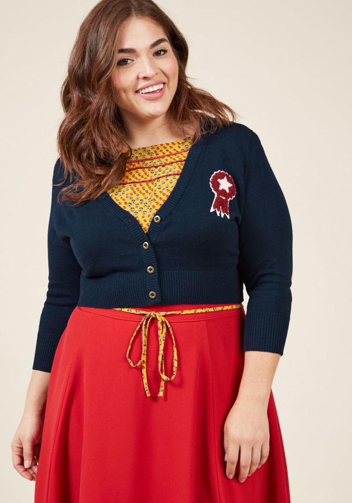 Modcloth Cropped Cardigan With Ribbon Patch In M