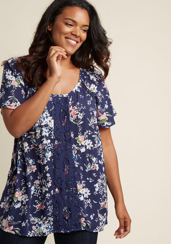 Modcloth Park! Who Goes There? Top In Blue Floral In 4x