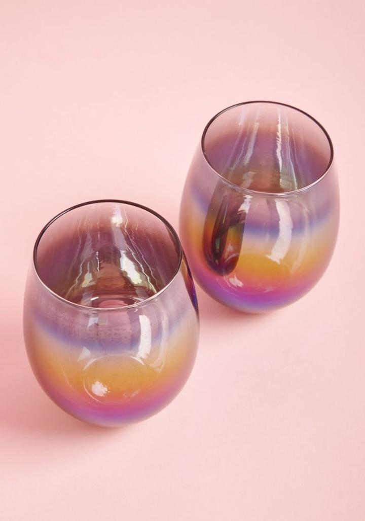 60060 Even Though You Possess The Power To Choose Any Vessel For Sipping Vino Varieties, You Return To These Rainbow Wine Glasses Time And Again! Delightfully Flashy With Their Reflective Finish, This Pair Is The Ultimate Dinner Date Update.