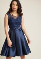 Modcloth Fit And Flare Dress With Lace Bodice In Navy In M