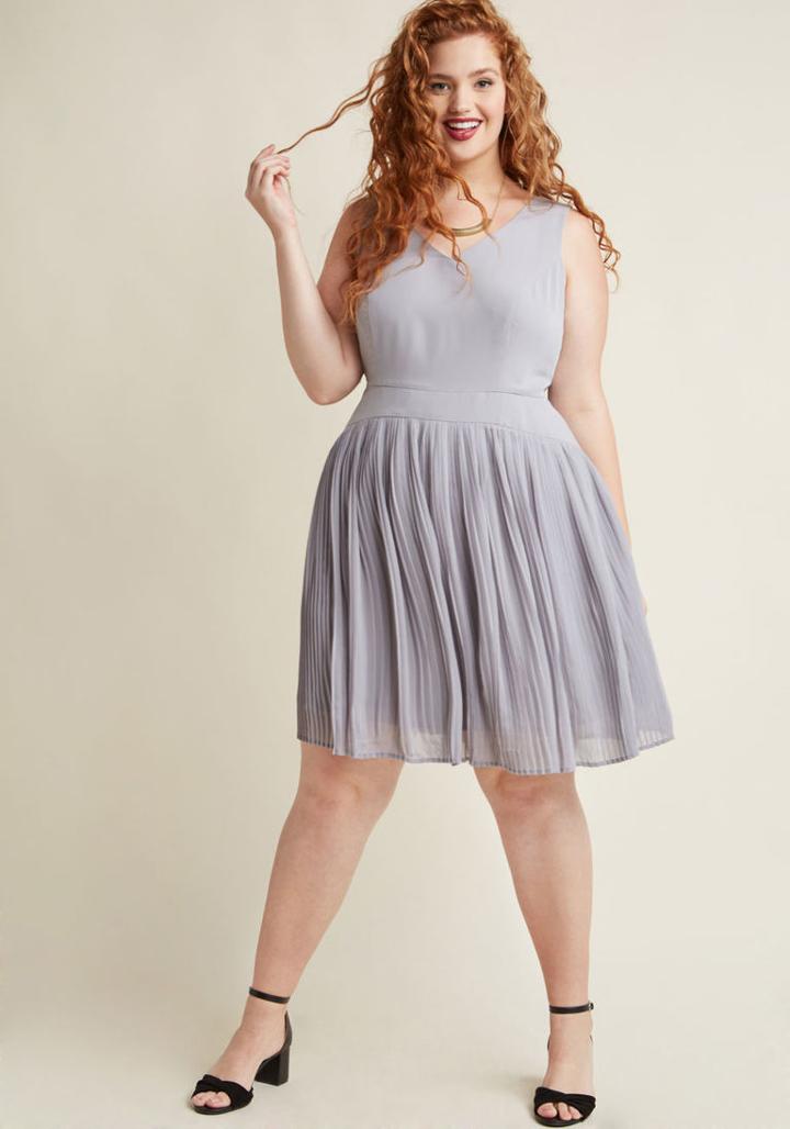 Modcloth Drop Waist Pleated A-line Dress In Stone In Xxs