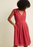 Modcloth Button Front Retro A-line Dress In Maroon In 1x