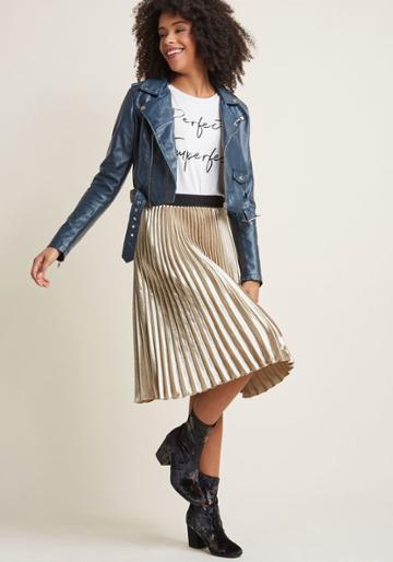 Louche Louche Pleated Satin Skirt In Gold In 8 (uk)