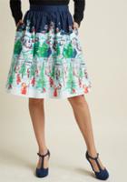 Modcloth Charming Cotton Midi Skirt With Pockets In Winter Wonderland In L