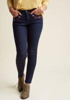 Modcloth Embroidered Pocket Skinny Jeans In Dark Wash In 4x
