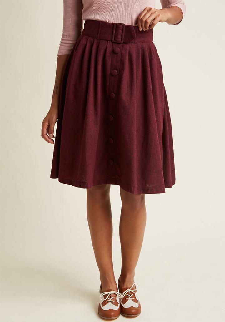 Modcloth Intern Of Fate Midi Skirt In Burgundy In Xxs