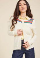 Modcloth Bolder At The Shoulders Striped Cardigan In Ivory