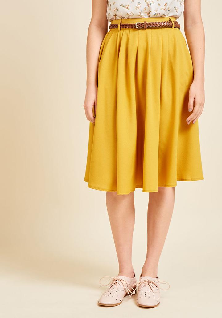  Breathtaking Tiger Lilies Midi Skirt In Mustard In Xl