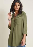 Modcloth Pam Breeze-ly Long Sleeve Tunic In Olive In 3x