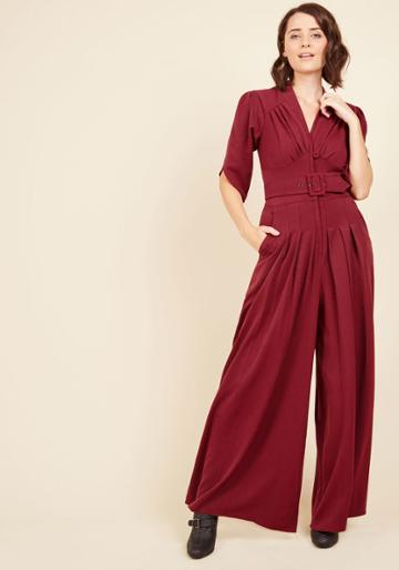 Modcloth The Embolden Age Jumpsuit In Burgundy
