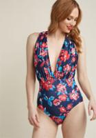Highdivebymodcloth Promised Paradise One-piece Swimsuit In Navy Blossom In Xs