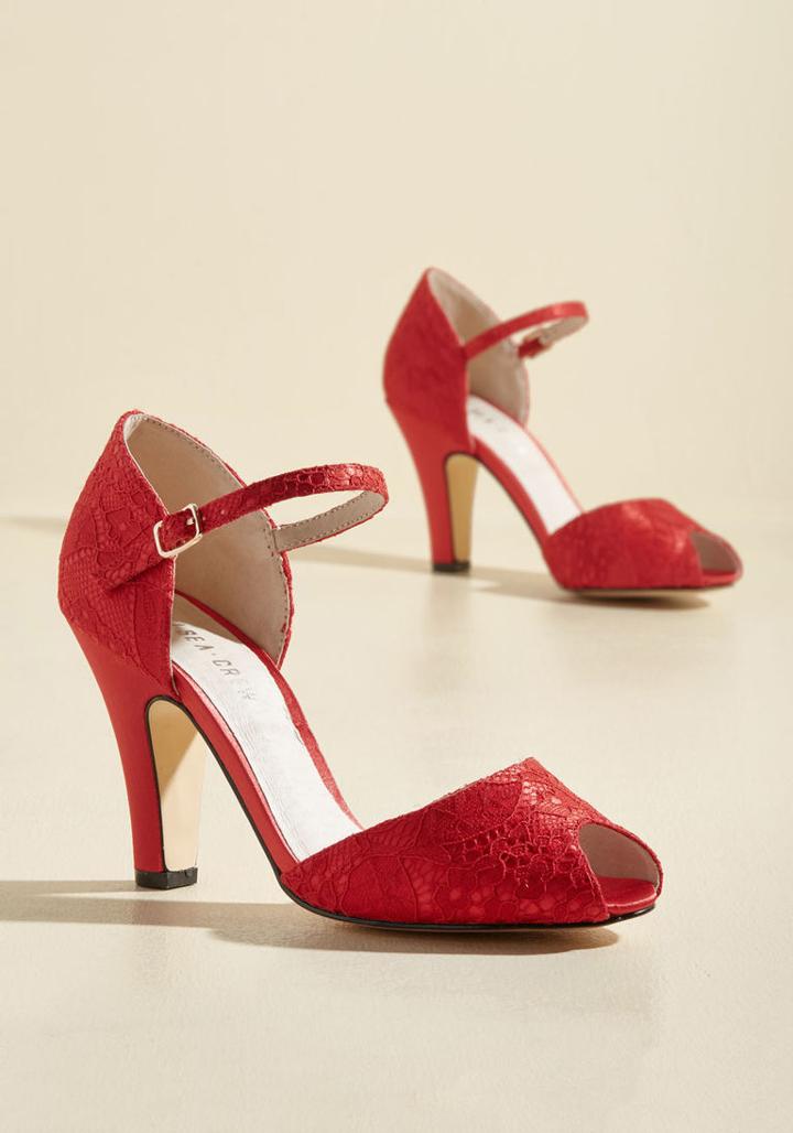 Chelseacrew The Sole Works Peep Toe Heel In Scarlet