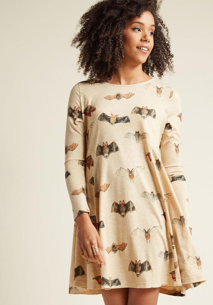 Pepaloves Pepaloves Bat'll Do Long Sleeve Shift Dress In S