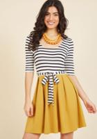  In The Very Near Twofer Striped Dress In Marigold In Xxs