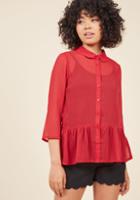 Modcloth Provence Peplum Button-up Top In Scarlet In Xl