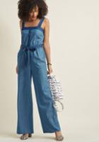 Modcloth Just Jaunty Chambray Jumpsuit In S