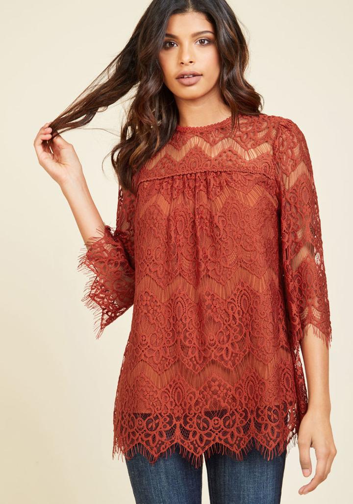 Modcloth Lithe I Was Saying Lace Top In Brick In 1x