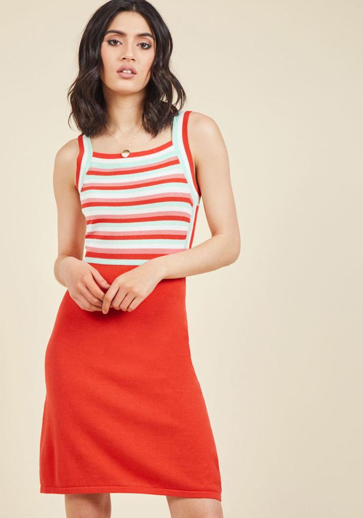 Modcloth Right On, Retro Knit A-line Dress In Xxs
