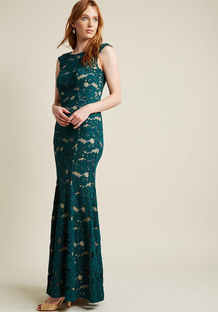 Modcloth Looking Luxe Lace Maxi Dress In Pine In 0
